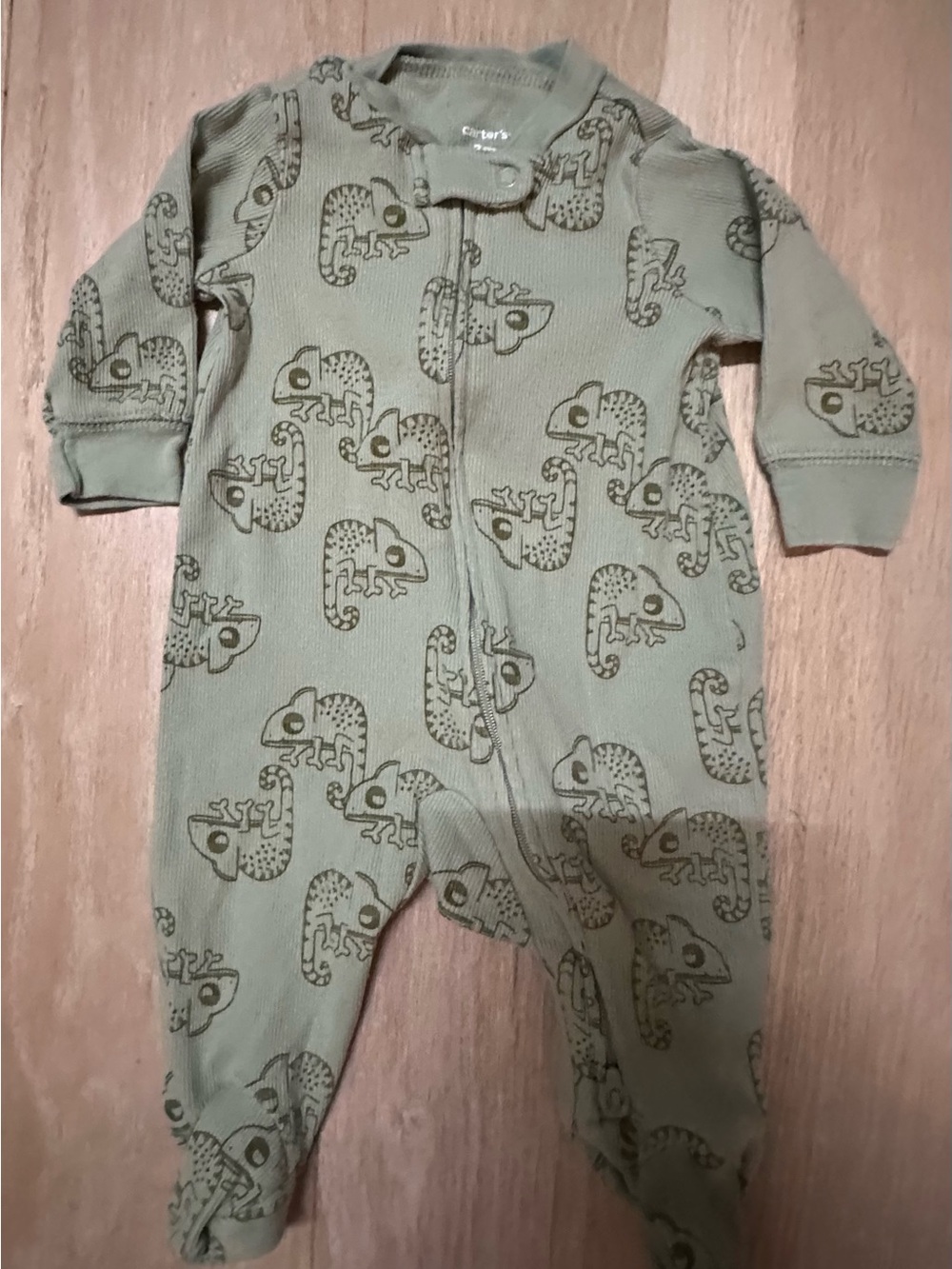 Carter's Sage Green Chameleon Print Footed One-Piece